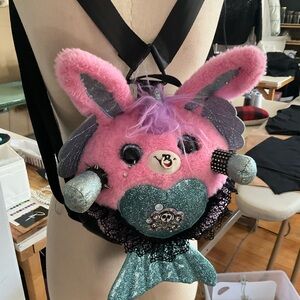 Pink Plush Fantasy Bunny Mini Bag with Teal Heart Accent